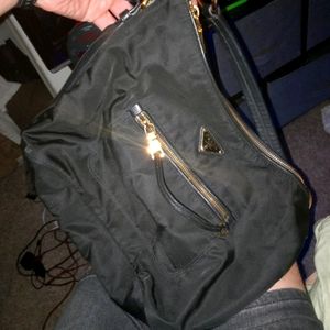 Nylon Prada Original with Authentic Features. BLACK w/ LEATHER w/ GOLD ZIPPER